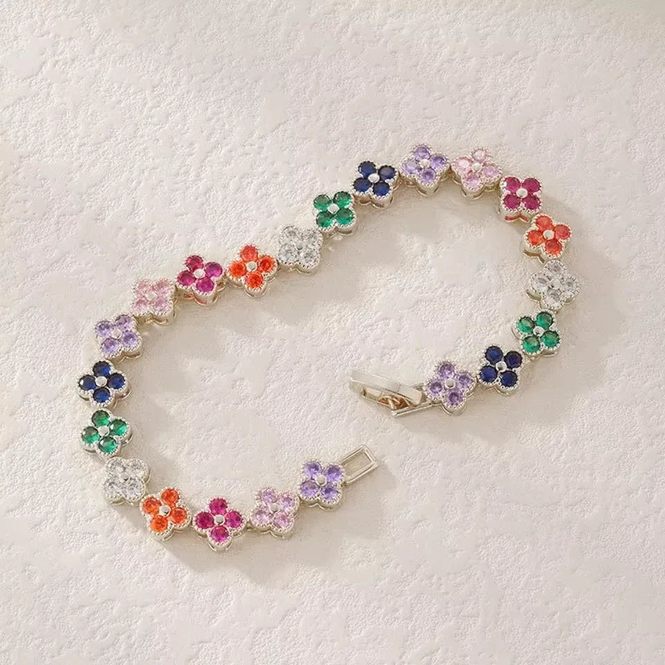 1pc Rainbow Colorful Clover Zircon Bracelet Fashion Charm Gorgeous