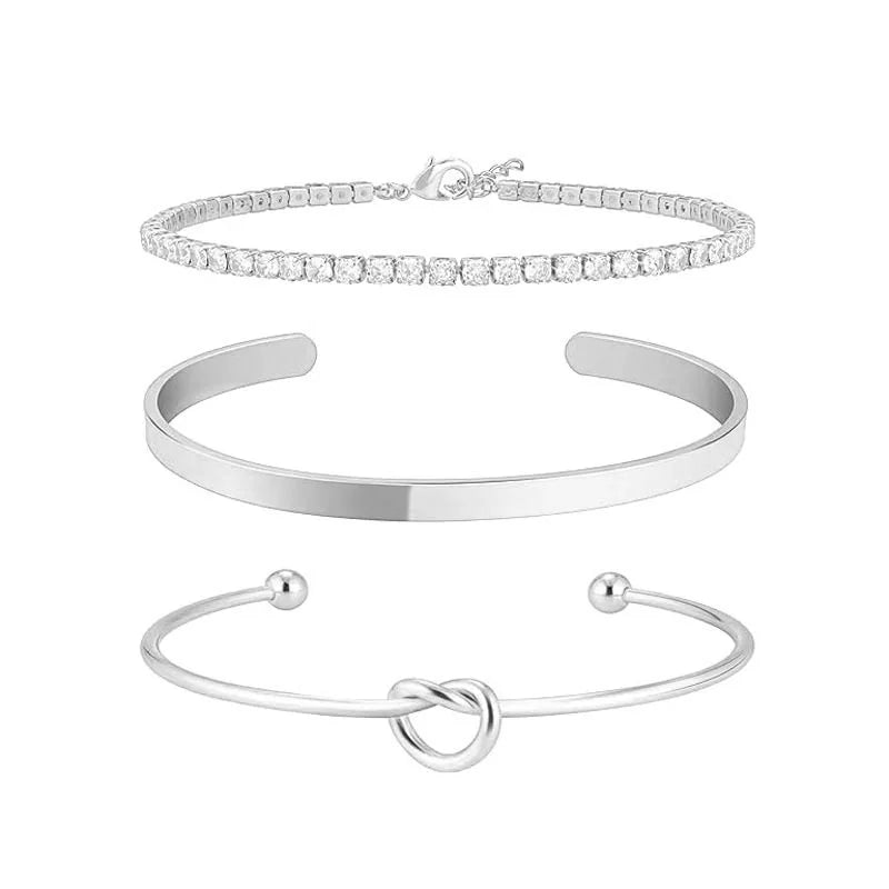 3pcs Stainless Steel Gold Plated Bracelets for Women