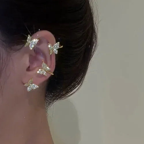 1PC Silver Color Crystal Tassel Cuff Ear Clip Earring for Women