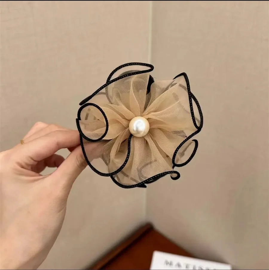 Korean style ruffled flower mesh hair clip fashionable temperament