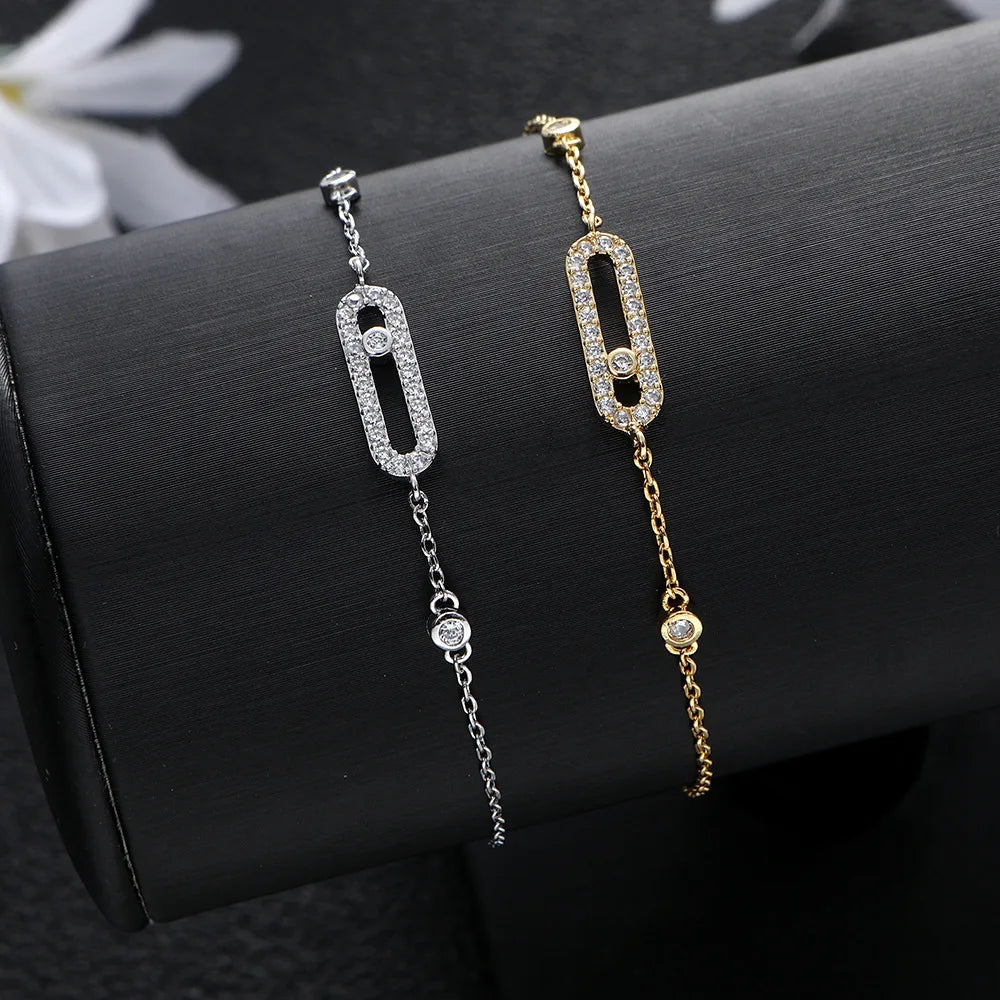 Classic Sliding Single Zircon Square Adjustable Bracelet