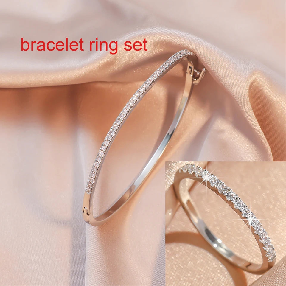 ZAKOL Luxury Zirconia Round Bangles For Women Girls Silver Color Metal Crystal Wristlet Jewelry Wedding Festival Trendy Gifts