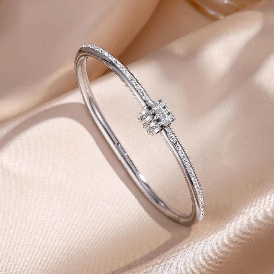 5/1pcs Sparkling Zirconia Inlaid Stainless