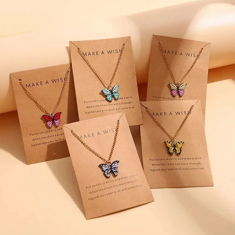 5 Pcs Fashion Boho Colorful Butterfly Necklaces Set