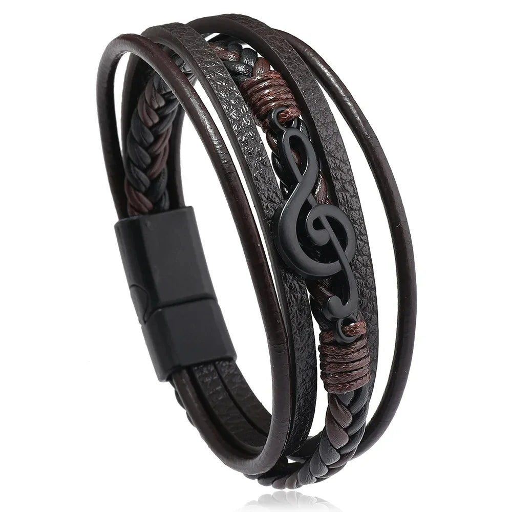 Trendy Leather Bracelets Men Stainless Steel Multilayer