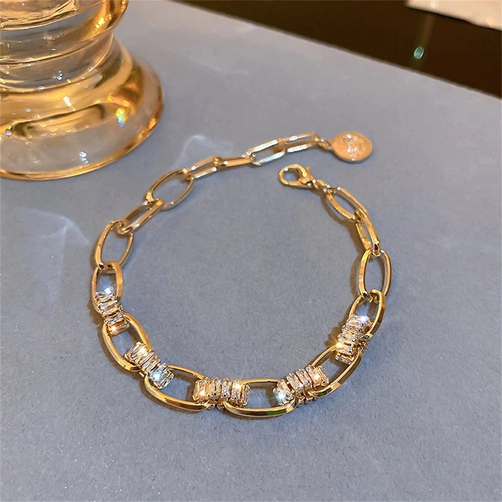 Stainless Steel Tennis Bracelets For Women Adjustable AAA Cubic Zirconia Crystal Choker Bead Chain Pendant Necklace Fine Jewelry