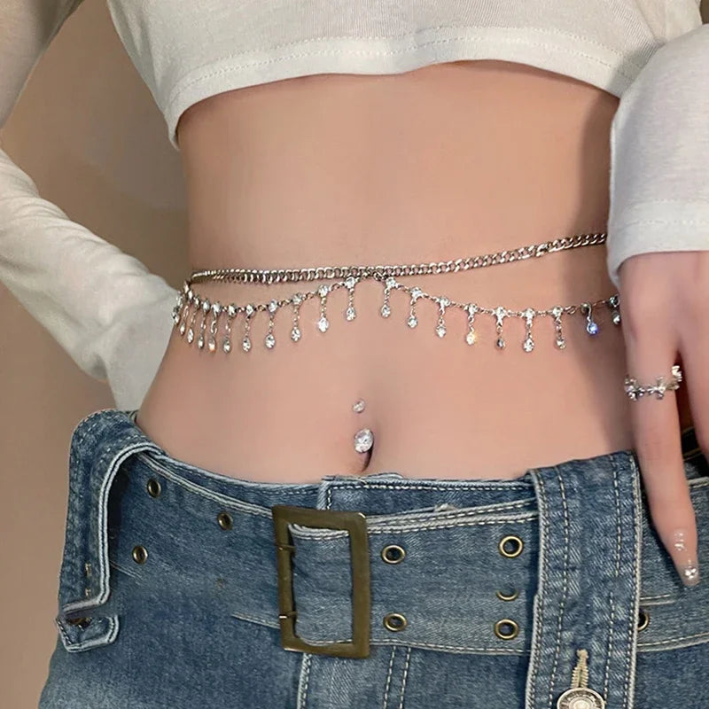 Luxury Sexy Rhinestone Star Tassel Pendant Waist Belly Belt Chain for Women