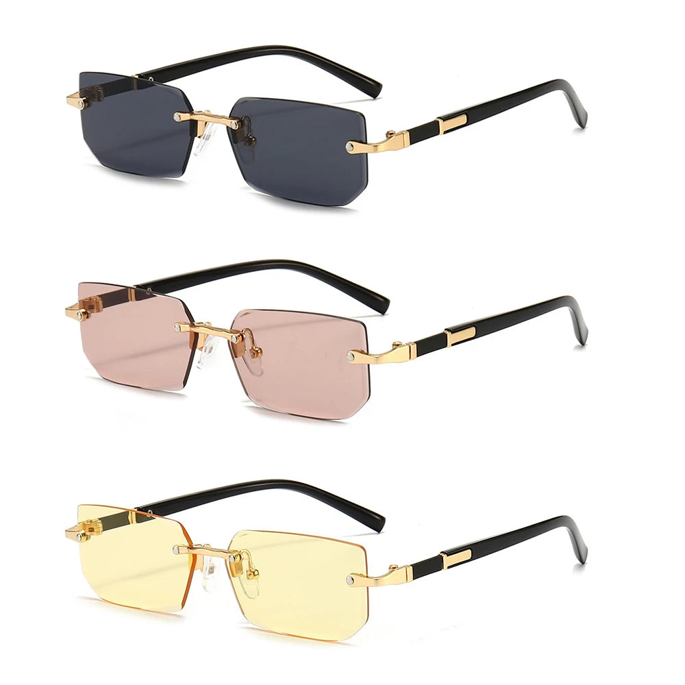 Rimless Sunglasses Rectangle Fashion Popular Women Men