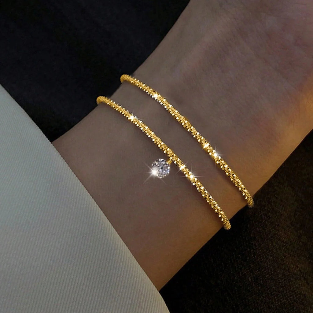 6 Pcs Fashion Gold Color Sparkling Adjustable Bracelets Set for