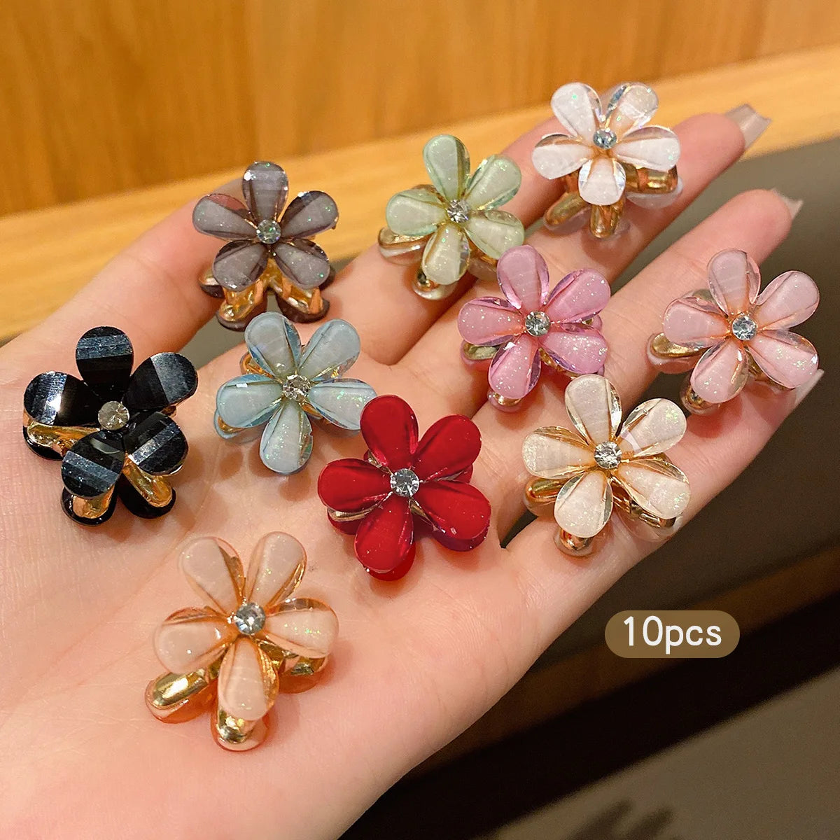 10 alloy rhinestone hair clips, fashionable small grab hair accessories