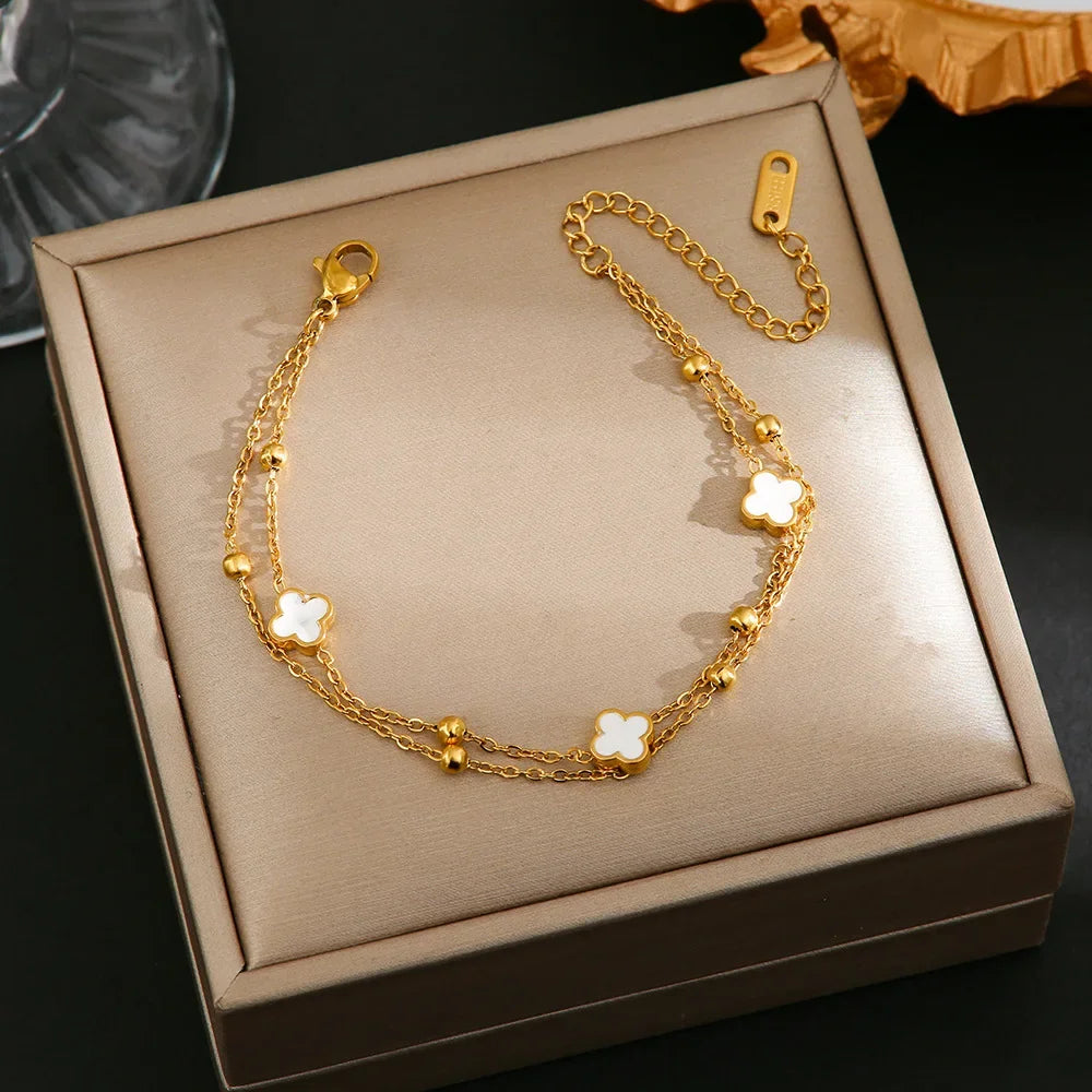 Four-Leaf Titanium Steel Bracelet Lucky Grass Versatile Elegant Hand Jewelry
