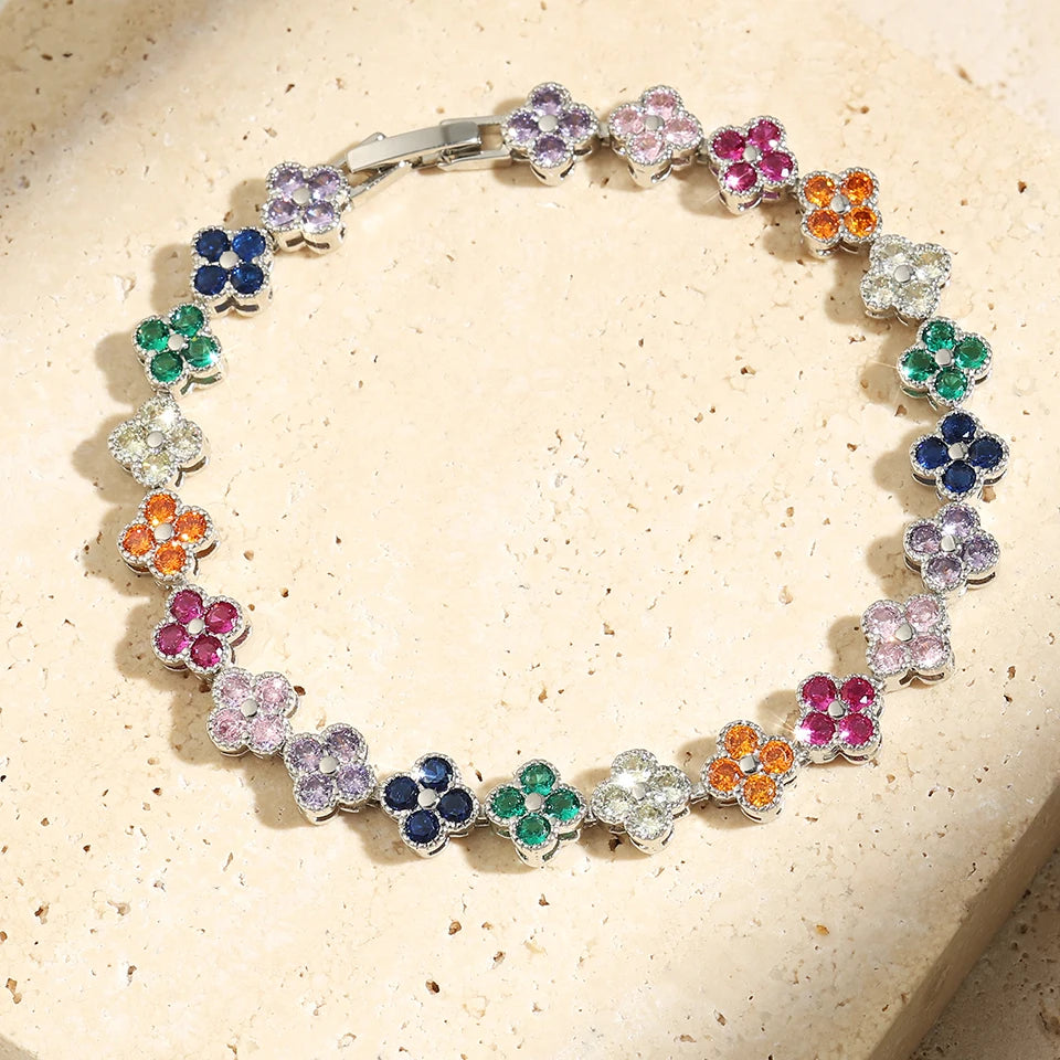 Luxury Brass Colorful Random Zircon Flowers Bracelets