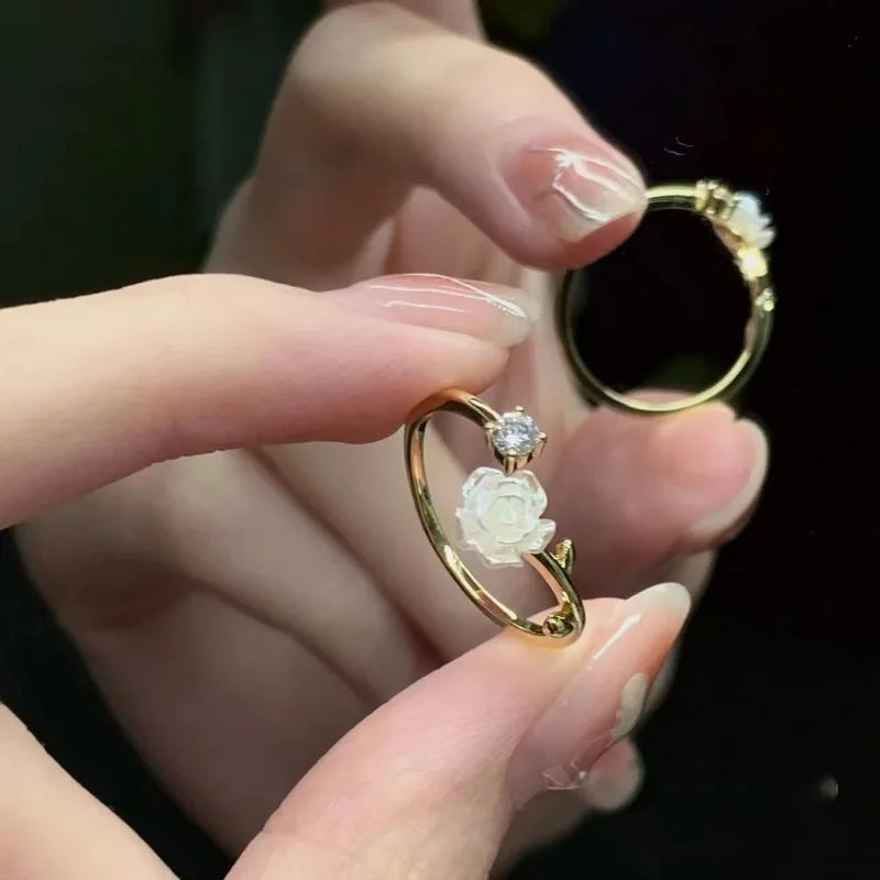 Luxury Zircon Flower Opening Rings for Women
