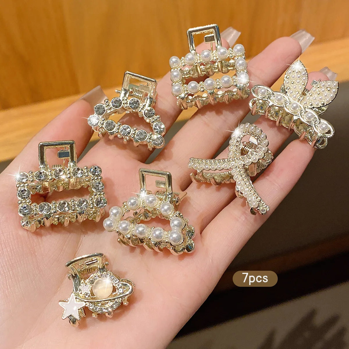 10 alloy rhinestone hair clips, fashionable small grab hair accessories