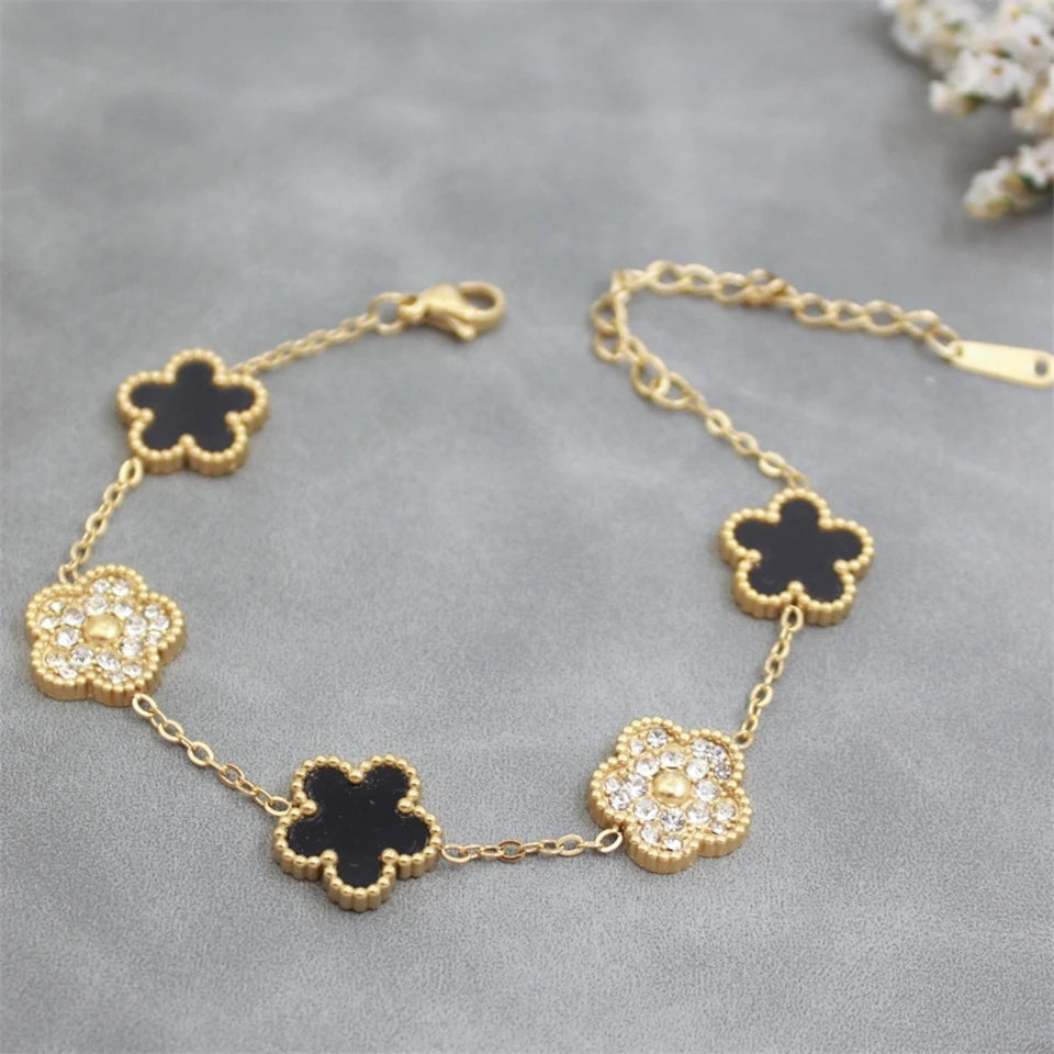 18k Gold Plated Flower Bracelet Plum Blossom Cuban Chain Bracelets