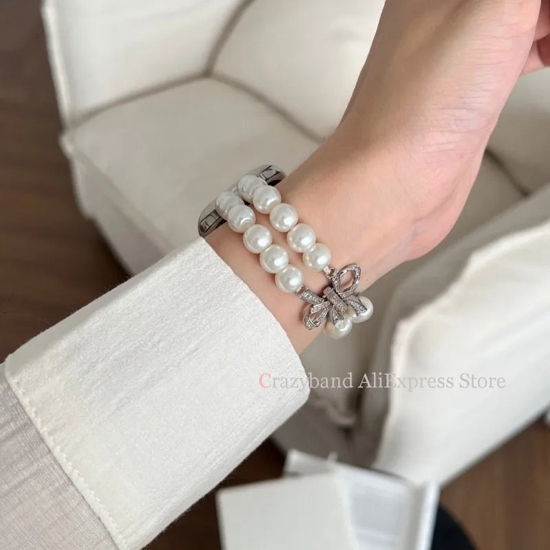 New Bow Stretch Beaded Strap Women's Watch Strap for Apple Watch 38/40/41/42/44/45/46/49mm for Iwatch 9 8 7 6 SE Bracelet