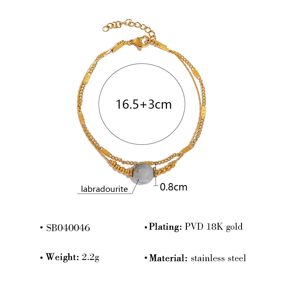 Trendy Stackable Natural Stones Shell Charms Bracelets for Women Multilayer Stainless Steel 18K Gold Plated Link Chains Jewelry