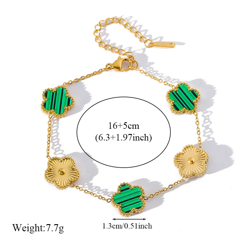 GANEMLY New Fashion Double Sided Green Five Leaf Flower Charm Bracelets