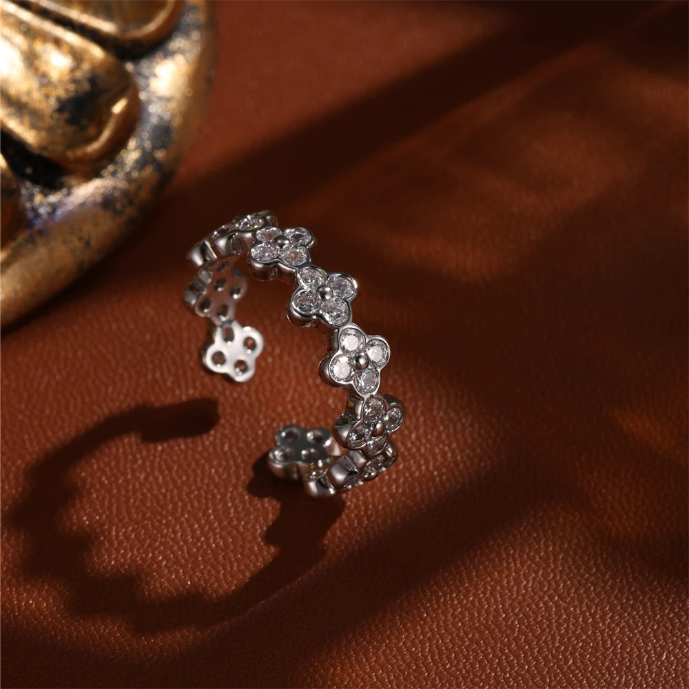 new design fashion jewelry gold plated flower zircon open ring elegant women's