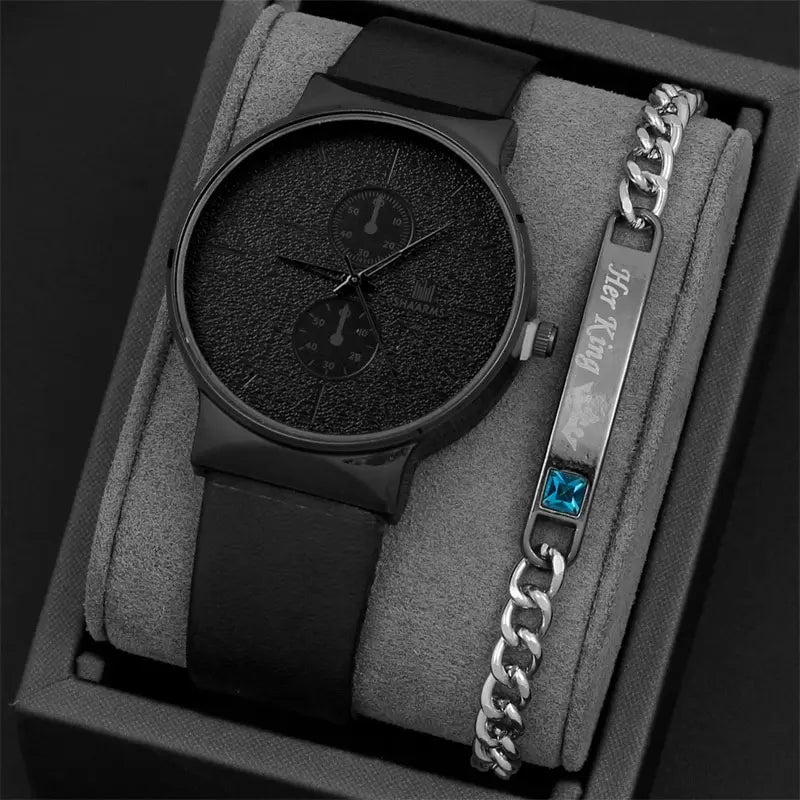 2pcs Set Fashion Mens Sports Watches Man Business Quartz Wristwatch Luxury Men