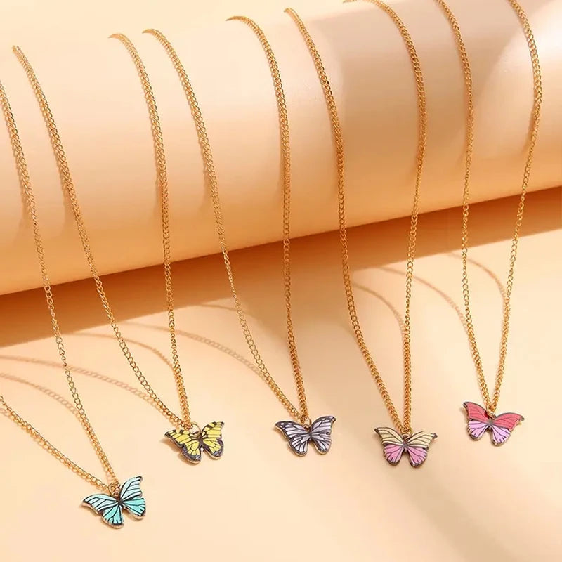 5 Pcs Fashion Boho Colorful Butterfly Necklaces Set