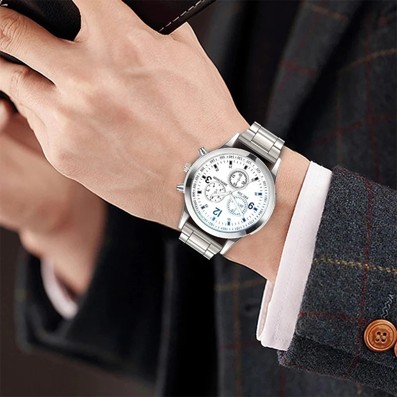 1/2PCS Men Business Watches Fashion Men's Steel Band Quartz Watch with Bracele