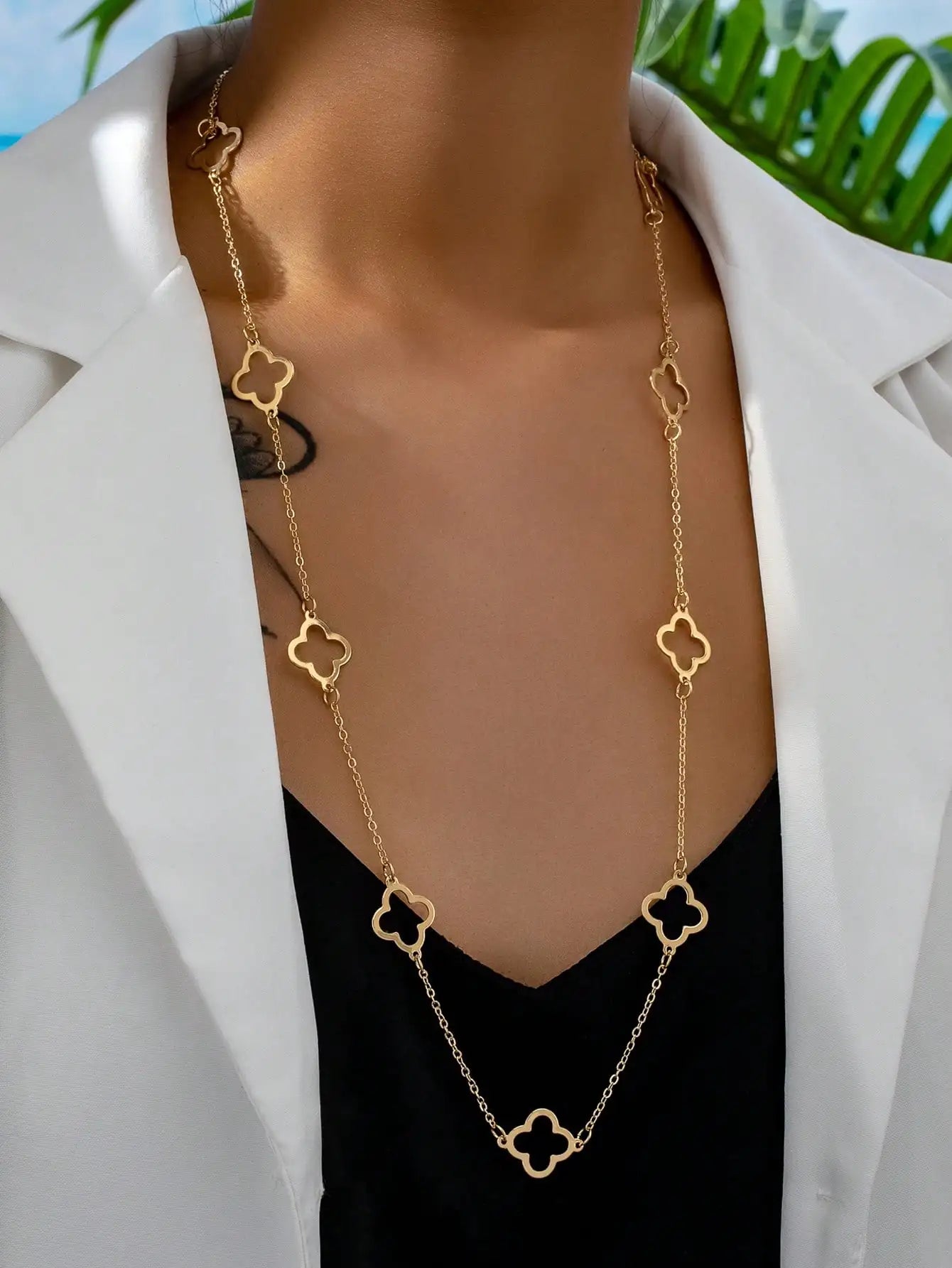 Gold Four Leaf Clover Necklace Clover Pendant Station Necklaces