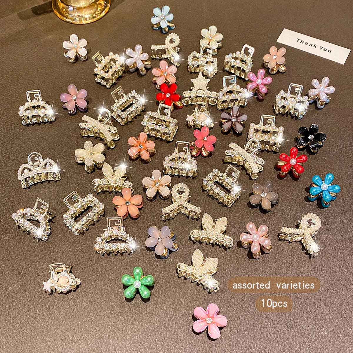 10 alloy rhinestone hair clips, fashionable small grab hair accessories