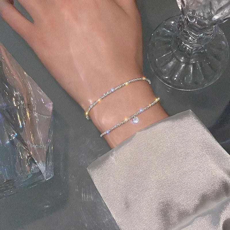 6 Pcs Fashion Gold Color Sparkling Adjustable Bracelets Set for