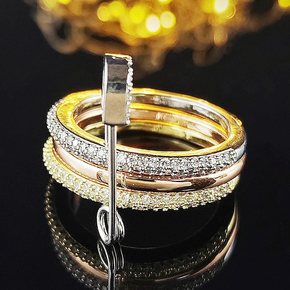 Fashion Pin Connection Three Layers Designer Fashion Ring for Women