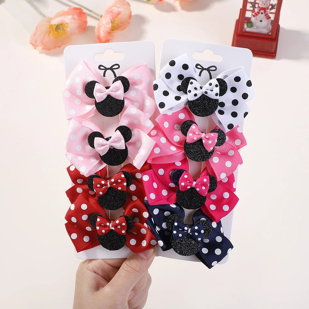 4Pcs/lot Baby Girl Lovely Polka Dot Bow Hair Clips
