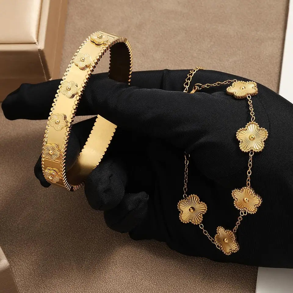 18k Gold Plated Flower Bracelet Plum Blossom Cuban Chain Bracelets