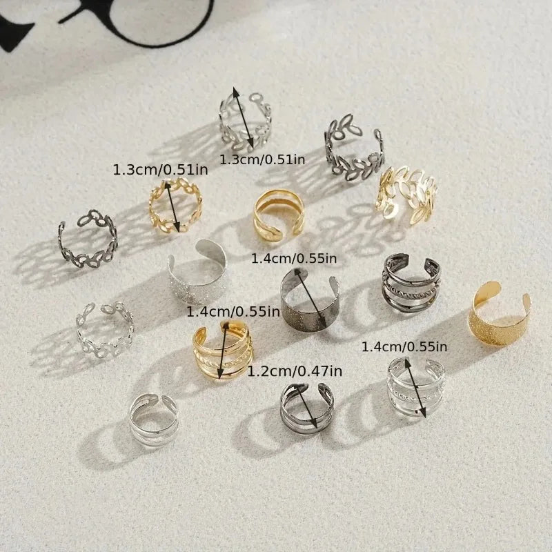 5/15 Pcs Set Of Hollow Leaf Design Clip On Earrings,