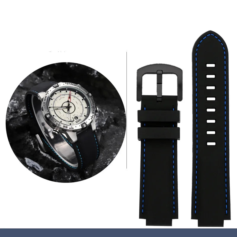 Men's waterproof soft Silicone Rubber Watchband strap with tools Screw pins