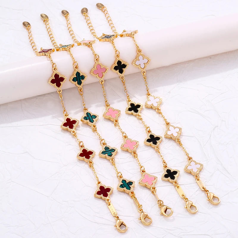 Luxury Vintage Rhinestone Four Leaf Clover Bracelet