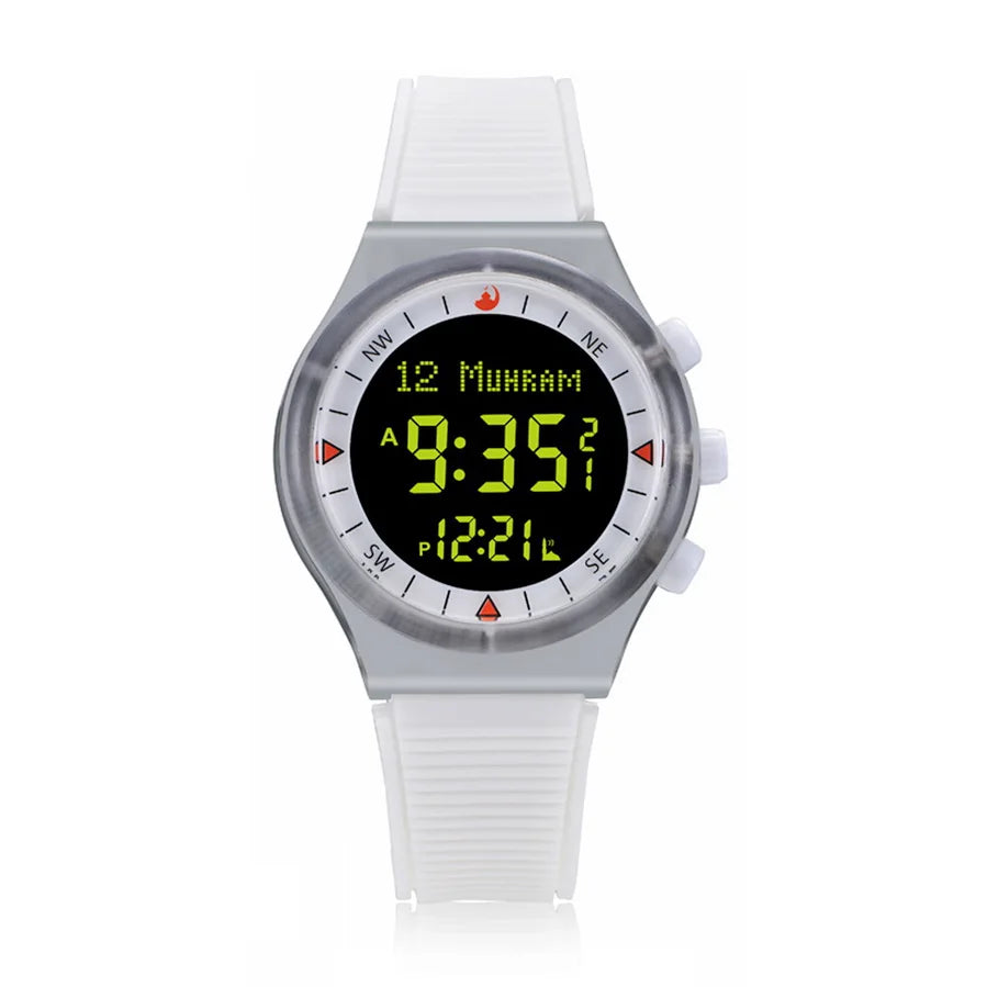 Muslim Azan Watch for Prayer with Qibla Compass Adhan Alarm Hijri Islamic Al Harameen Fajr Time Wristwatch Multi Languages