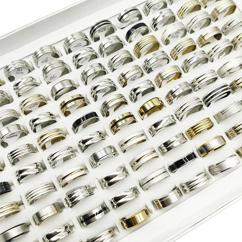 20pcs/Lot Factory Wholesale Hot Mix Style Simple Stainless Steel Finger Rings Men Women