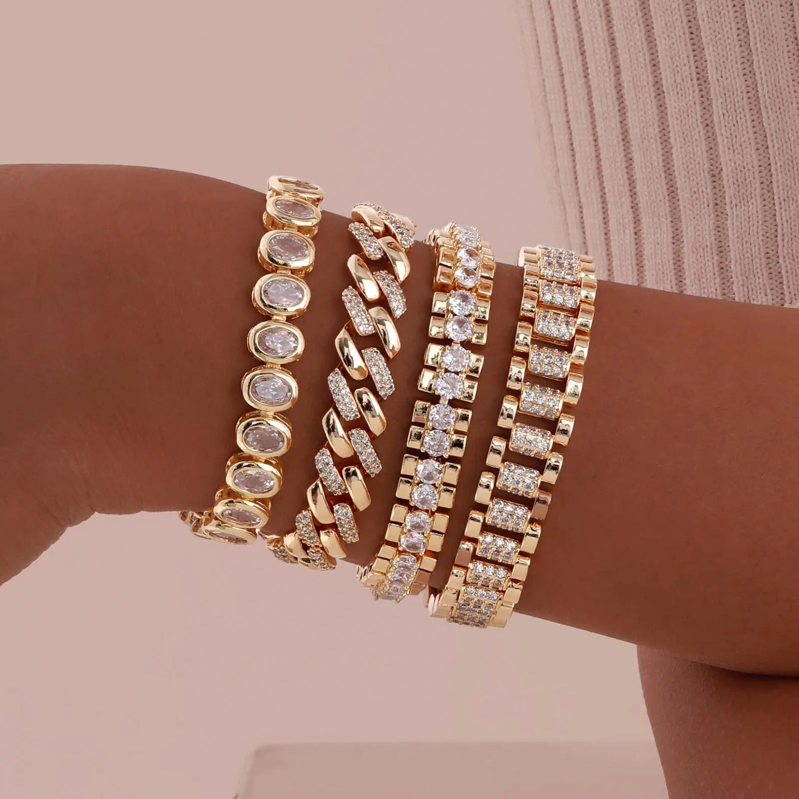Paperclip Chain Bracelet 14K Gold Plated Cubic Zirconia.
