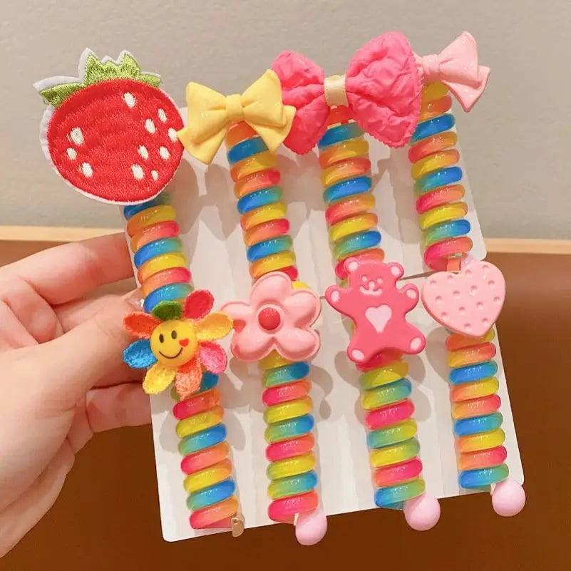 2Pcs Girls Elastic Rubber Bands Children Telephone Wire Hair