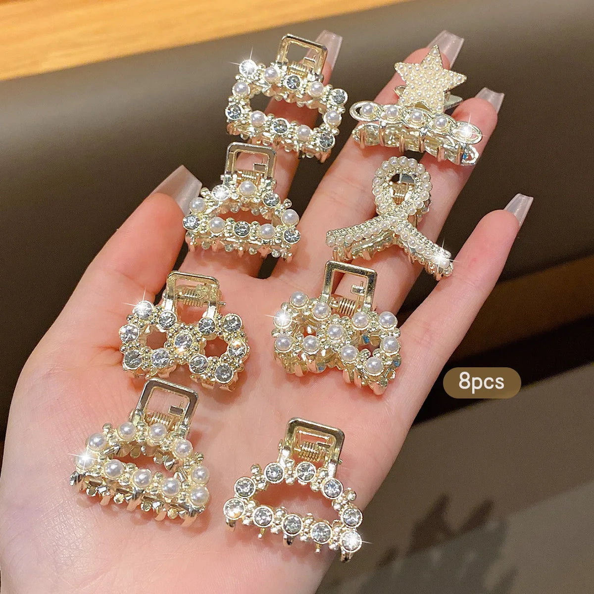 10 alloy rhinestone hair clips, fashionable small grab hair accessories