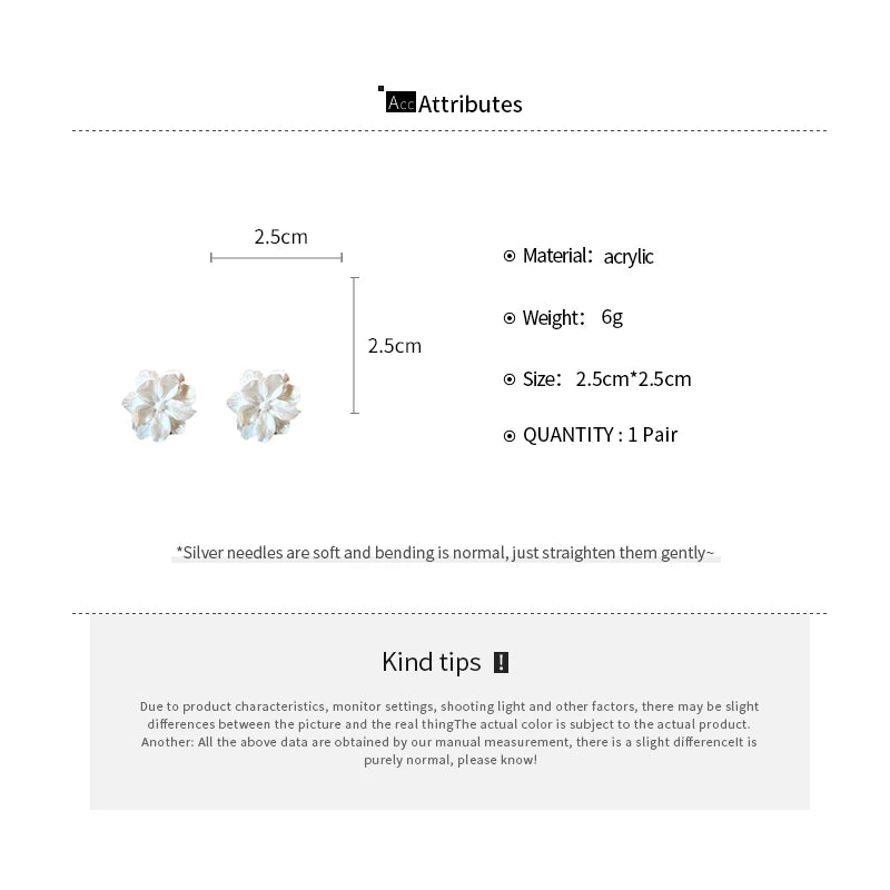 Acrylic White Camellia Flowers Stud Earrings for Women
