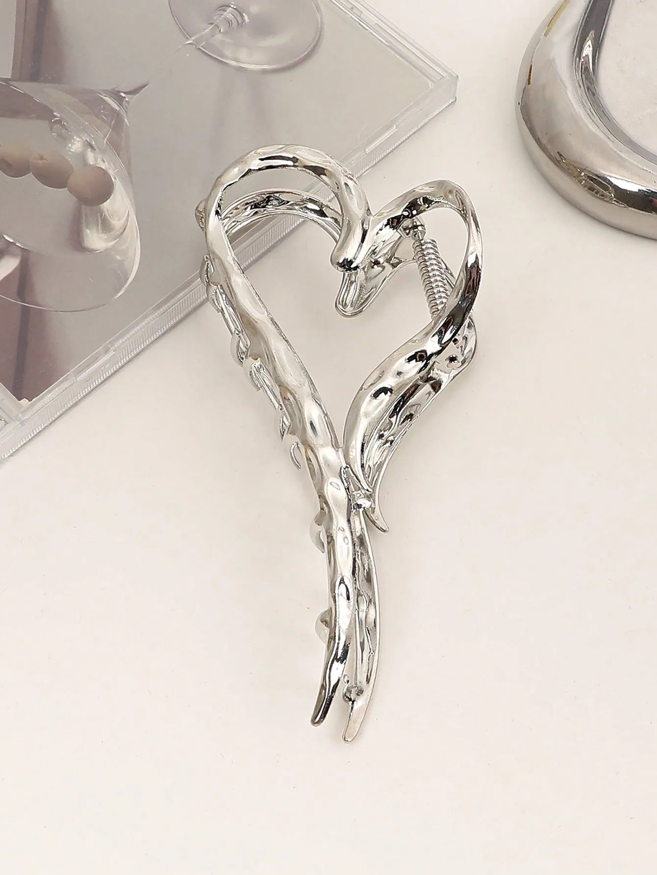 1Pcs Sliver Heart Hair Claw Clips