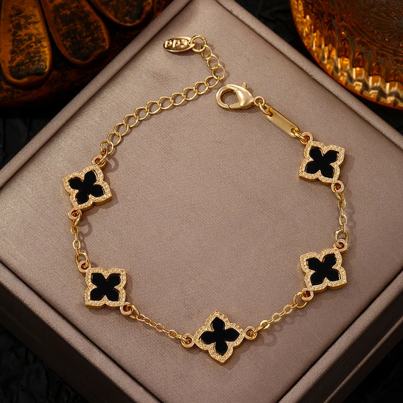 Luxury Vintage Rhinestone Four Leaf Clover Bracelet
