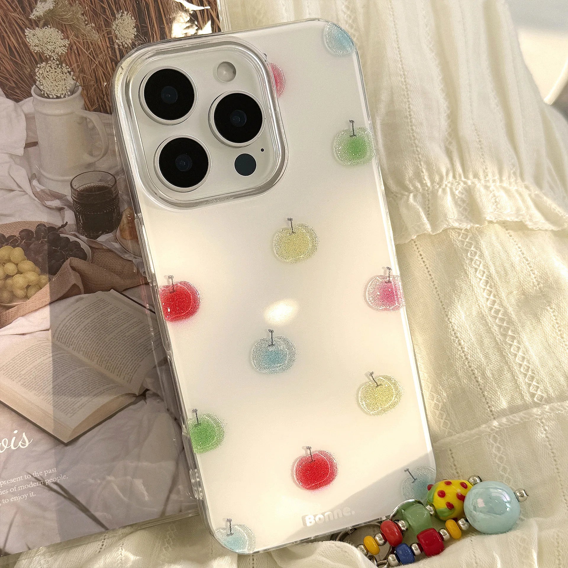 Colorful Apple Glitter Phone Case Pendant for iPhone 16 15 14 13 12mini 11 Pro Max XS XR X 7 8 Plus Shockproof Hard Cover