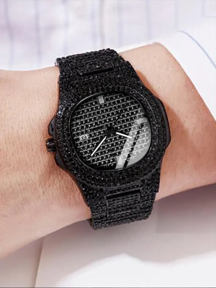 Men's Full Diamond Black Steel  Watch
