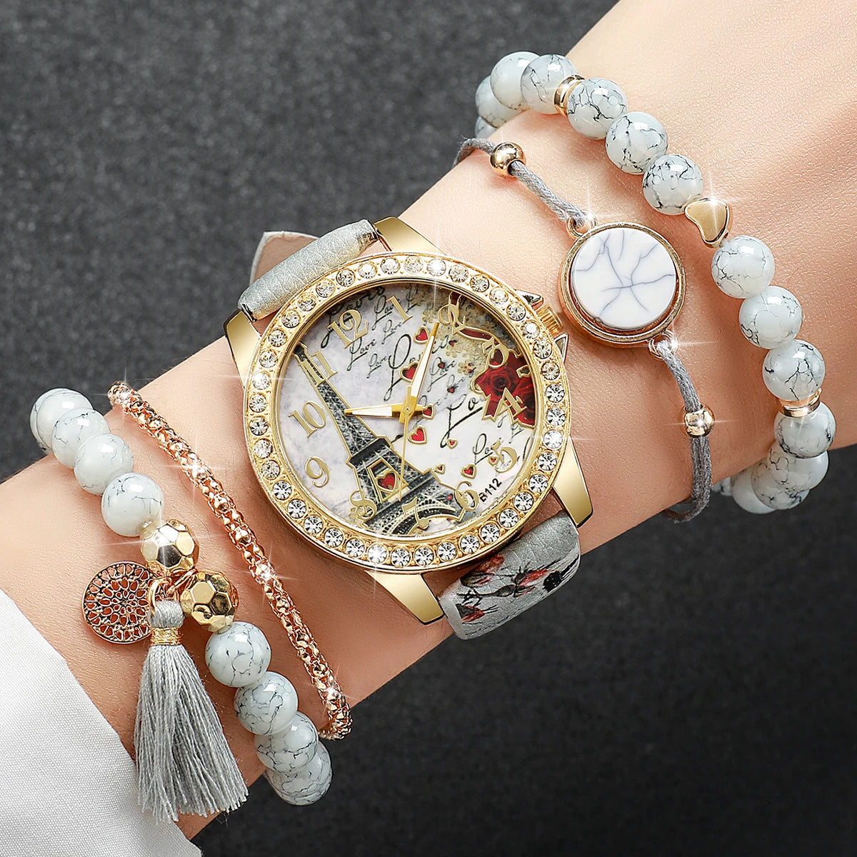 3/4/5PCS Fashion Rhinestone Women's Watch Flowers