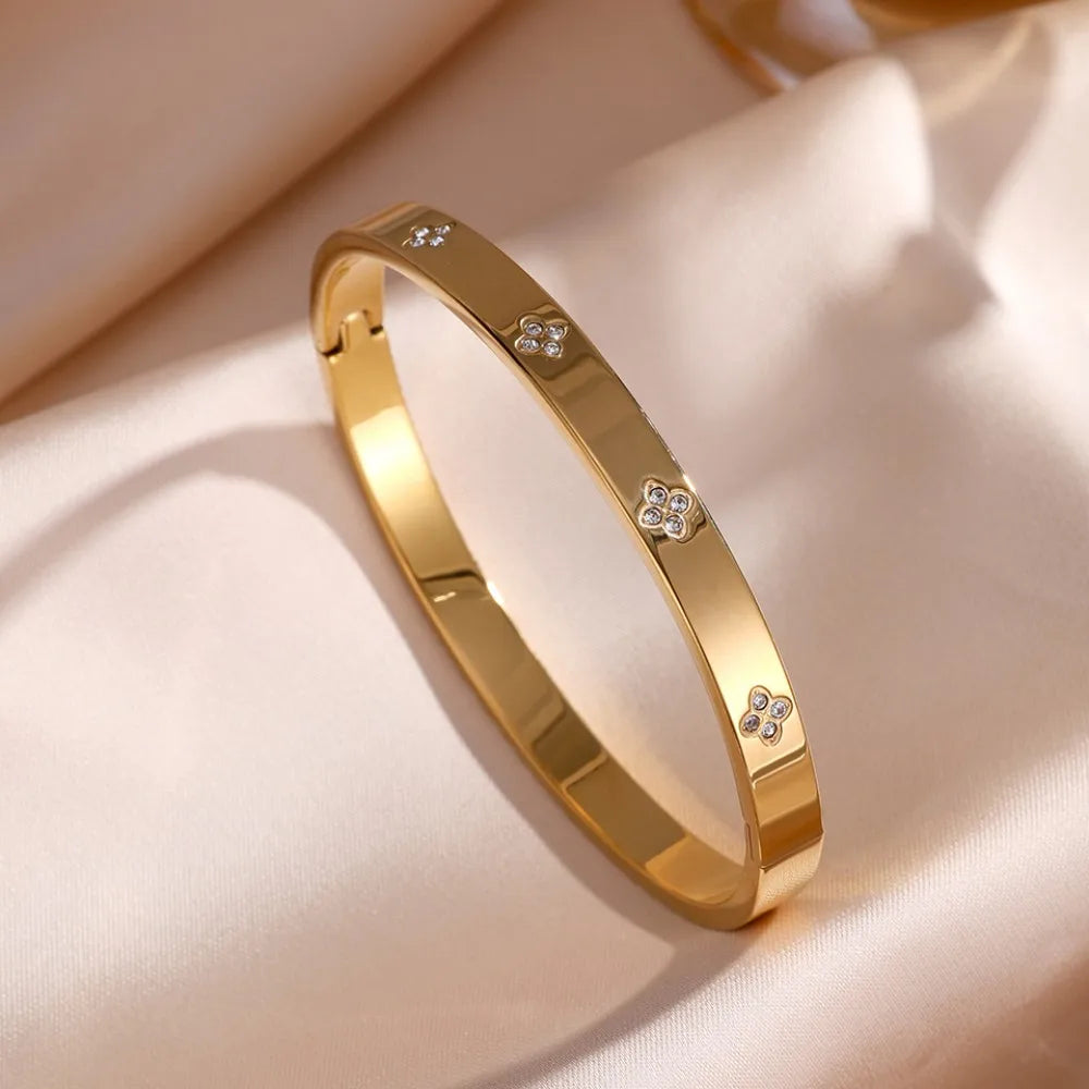 Titanium Steel Stacked Bracelet Zircon