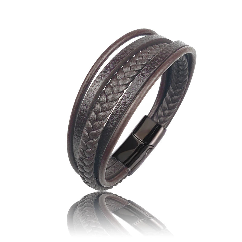 New Titanium Steel Blue Punk Braided Leather Bracelet