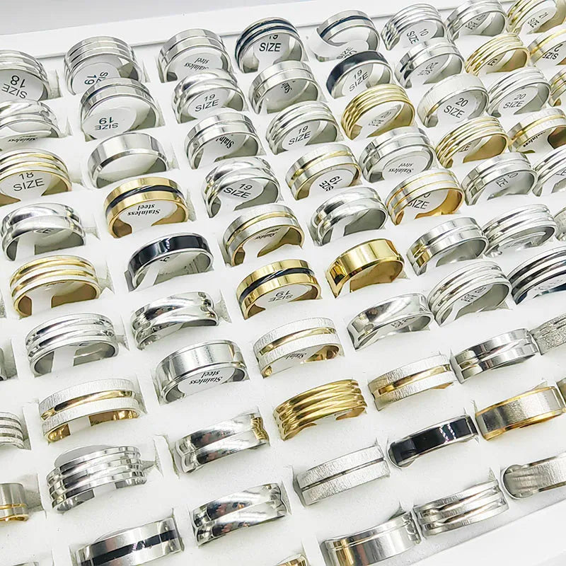 20pcs/Lot Factory Wholesale Hot Mix Style Simple Stainless Steel Finger Rings Men Women