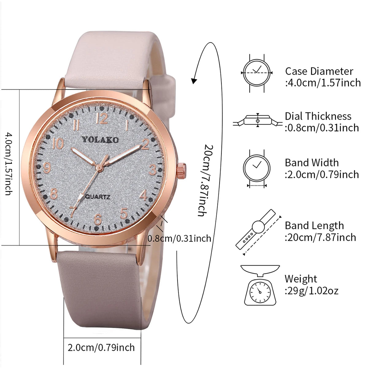 5PCS/Set Fashion Arabic Dial Women Quartz Watch Casual Leather Band Wrist Watches Bracelets  Set